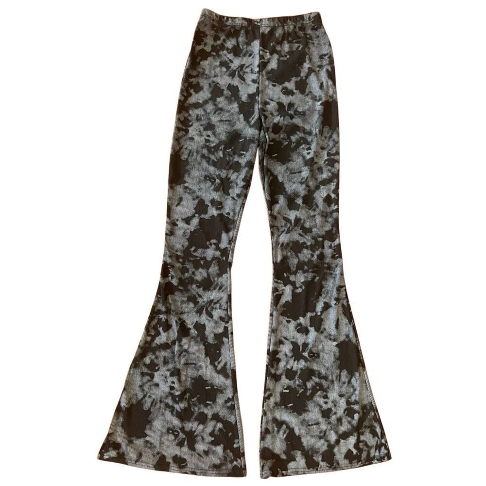 Pretty Little Thing Ribbed Tie Dye Flared Leg Pull-on Pants Blue Black Size 12 - Picture 2 of 6